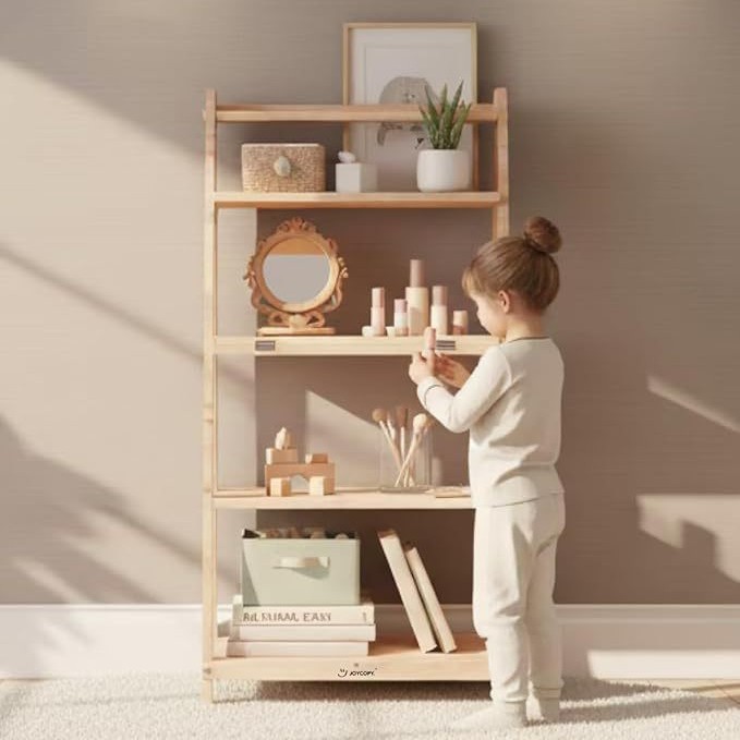 Estantes de libros para niños de madera volátiles de madera de pino en forma de un estante de almacenamiento trapezoidal transfronterizo para apoyar un agente image 1