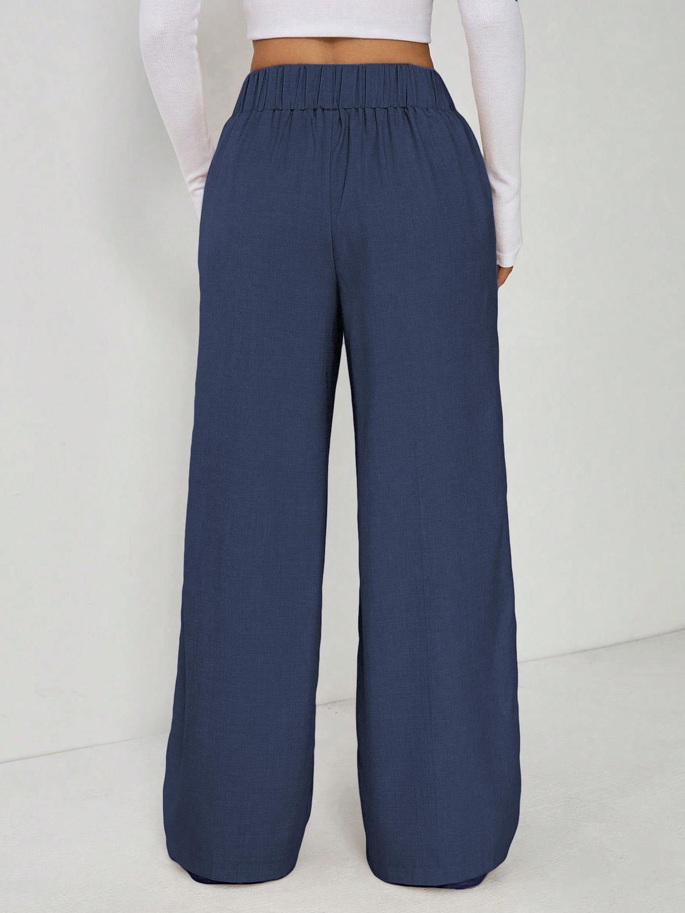 Women's Wide Leg Straight Leg Trousers Casual Fashion European American Style Button Decoration Commuting Pants_ecoleips.com