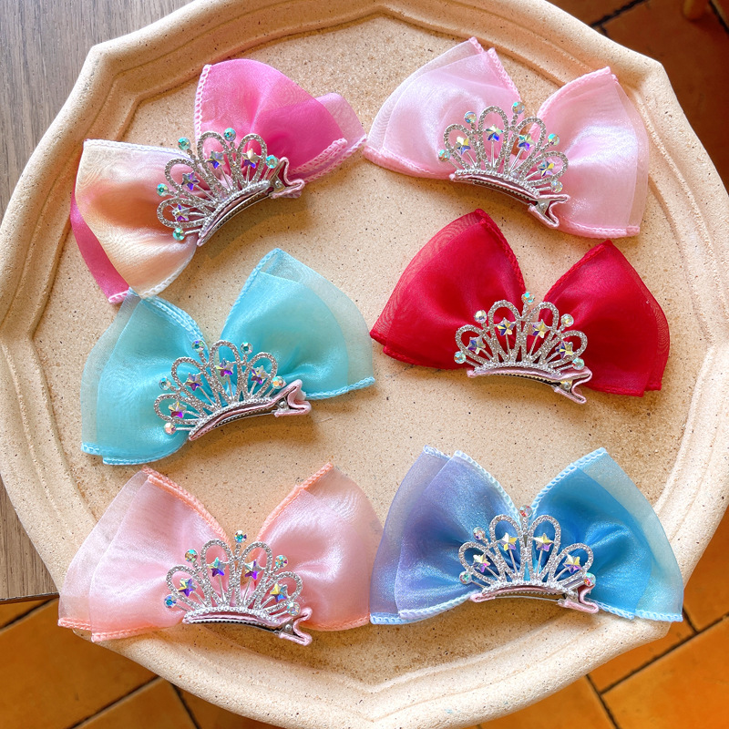 Princess Crown Bow Knot Organza Hair Clip display picture 3