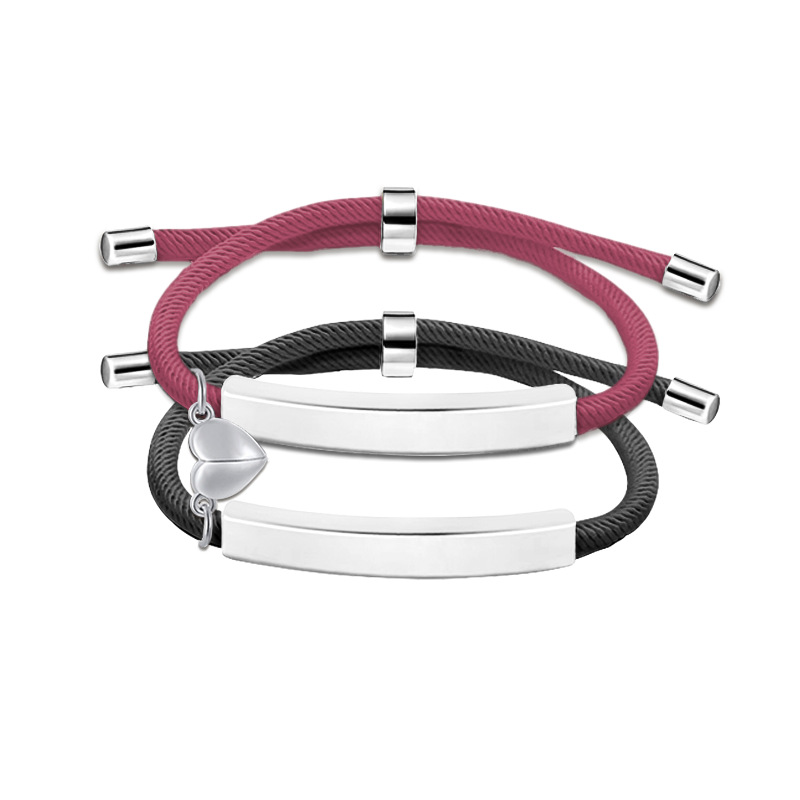 22g Weight Bracelets Classification rope Chain Material Woven Chain Chain Type 1 Pair Quantity Daily Occasion 201 Stainless Steel, rope Material Geometric, Customization Laser Engraving, Heart Shape Pattern Unisex Gender Plating Design Simple Style Style Simple Style Geometric Customization Laser Engraving Heart Shape 201 Stainless Steel Rope Woven Chain String Bracelets Wholesale 4