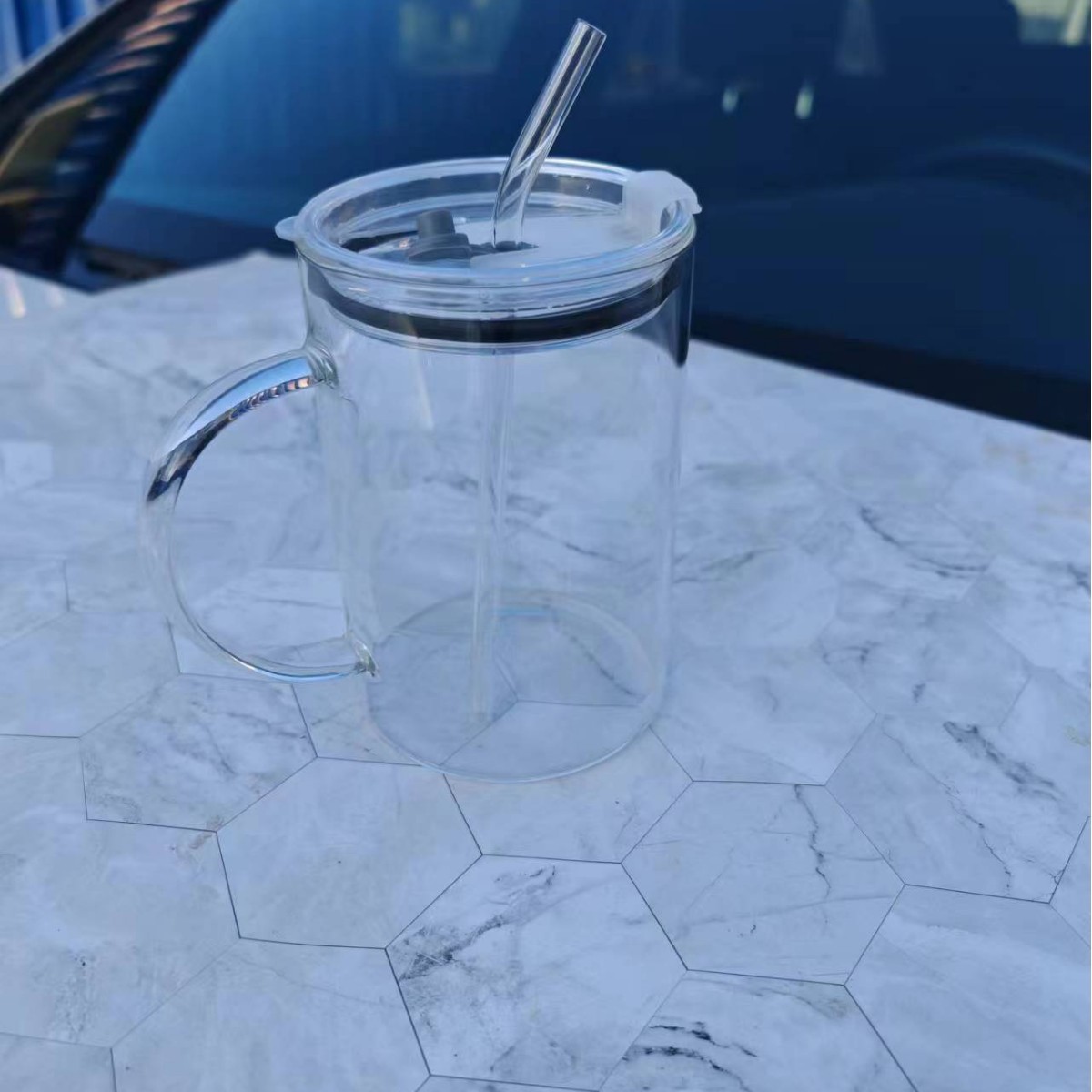 Resistente al calor ins Internet celebridad de gran capacidad de alta temperatura de vidrio borosilicato resistente elevar taza de agua con tapa y paja taza al por mayor