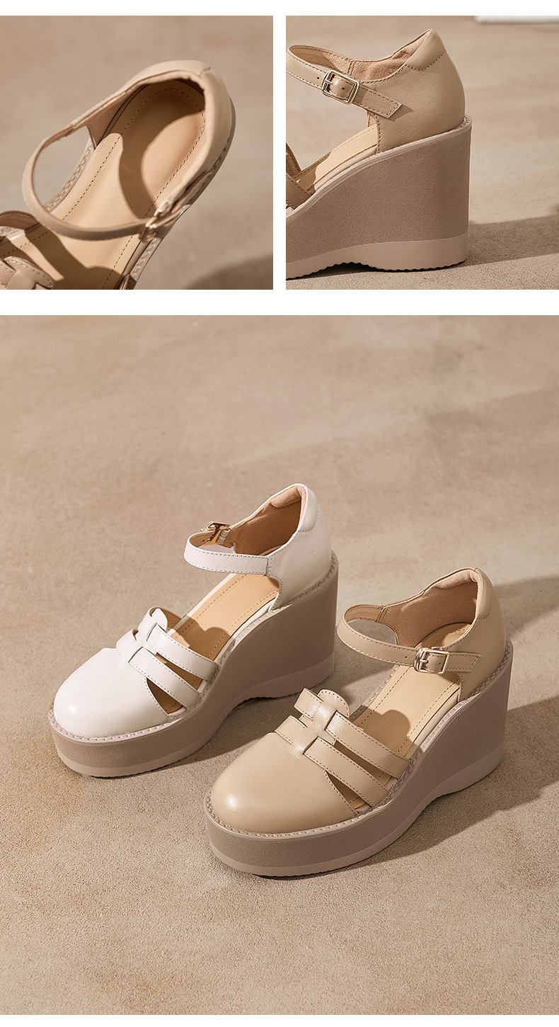 Sandal cao gót nữ đế dày 9,5 cm, mũi bít, dệt chéo, phong cách tổ chim — màu trắng ngà chi tiết 9
