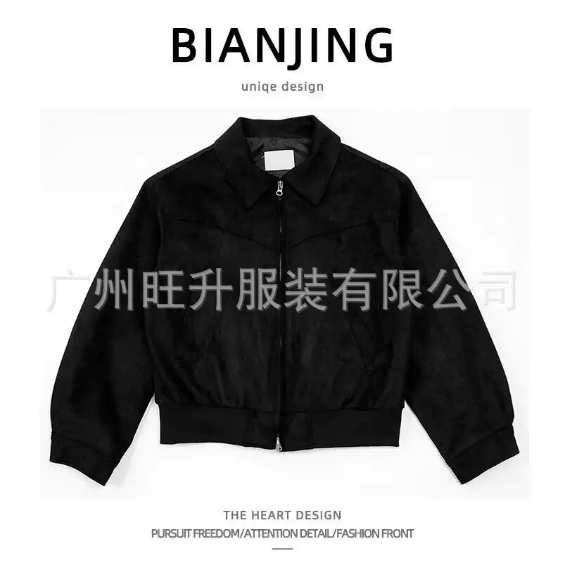 跨境外贸美式复古棕色翻领皮衣外套男美拉德高级感情侣做旧夹克