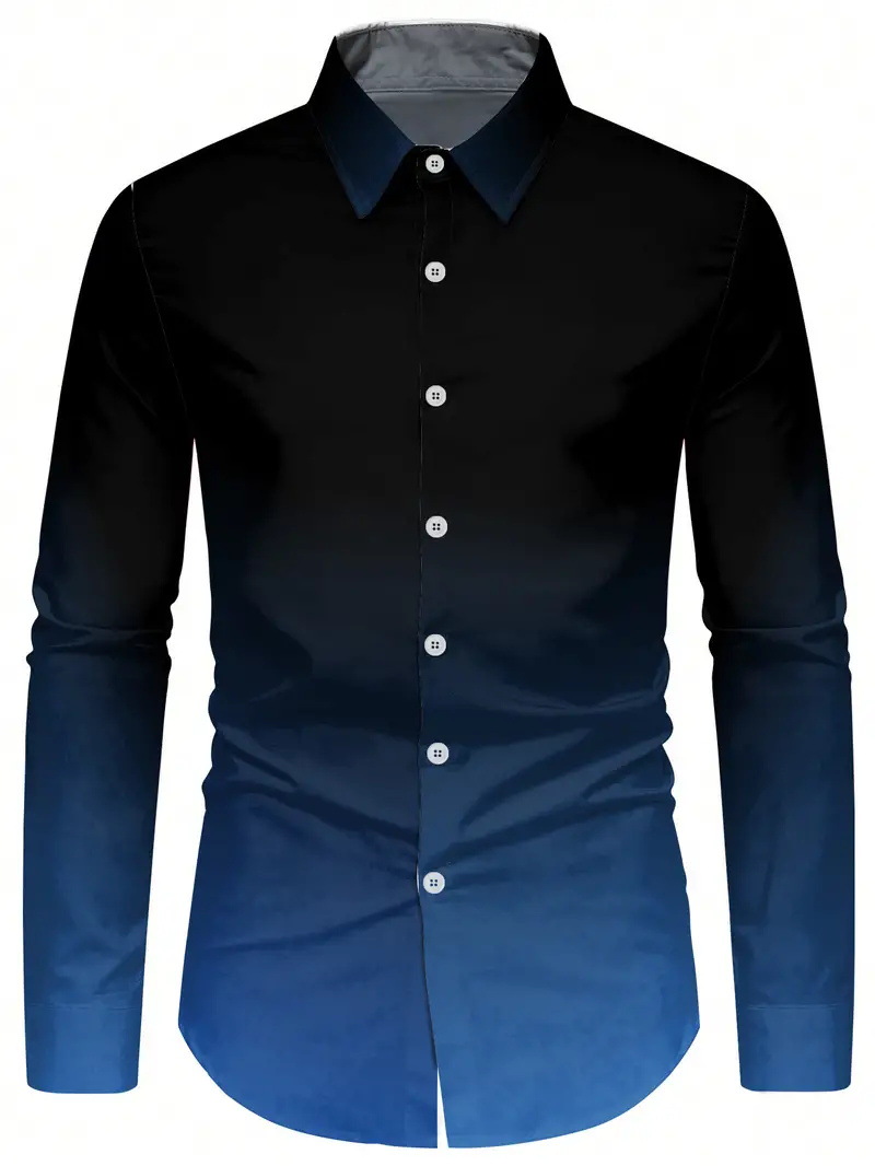 Camisa de solapa de diseño de nicho de la calle principal 2024 Camisa de manga larga con degradado de todo fósforo para hombre de otoño MB12