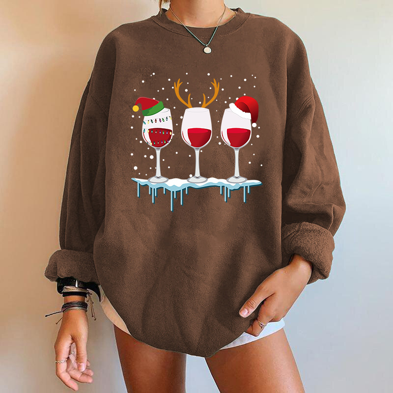 Spring, Autumn Season Women's Gender Hoodies & Sweatshirts Long Sleeve Printing Streetwear Wine Glass Antlers