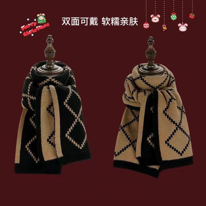 韩版围巾女冬季新款高级感新年礼物小香风围脖格子百搭复古双面戴|undefined