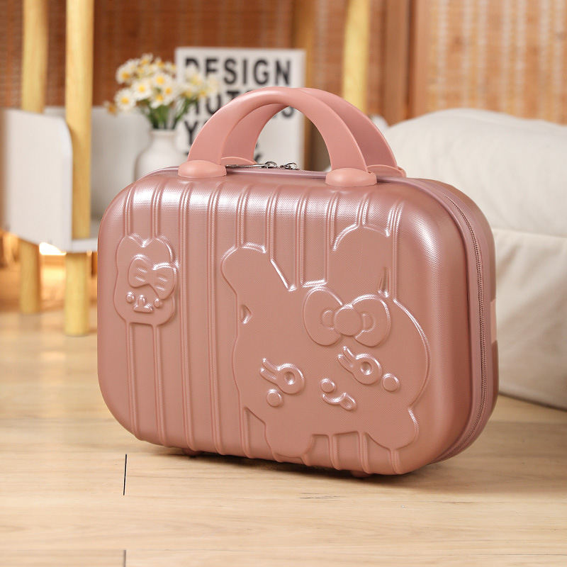 Maleta de conejito lindo de dibujos animados 3D 14 pulgadas color caramelo bolsa de cosméticos rojo mano equipaje portátil