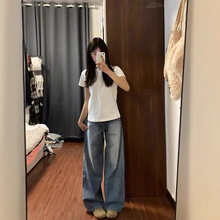 美式正肩白色纯棉t恤女短袖2025新款夏季小个子修身显瘦短款上衣