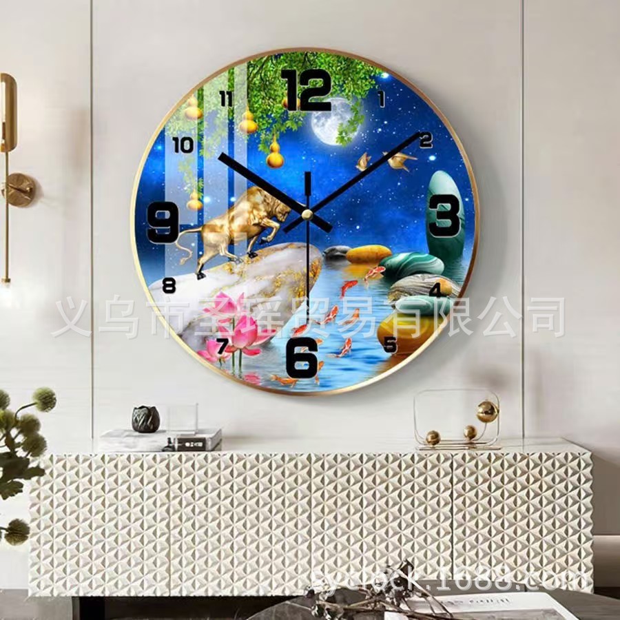 12寸热销雪景夕阳挂钟超静音卧室客厅办公k家居装饰潮流时尚