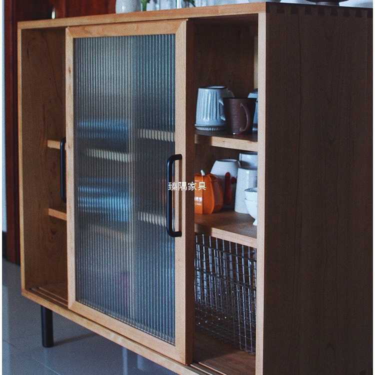 Gabinete de comedor de madera sólida nórdica sala de estar moderna simple gabinete bajo almacenamiento armario de almacenamiento puerta corredera de vidrio armario de cocina