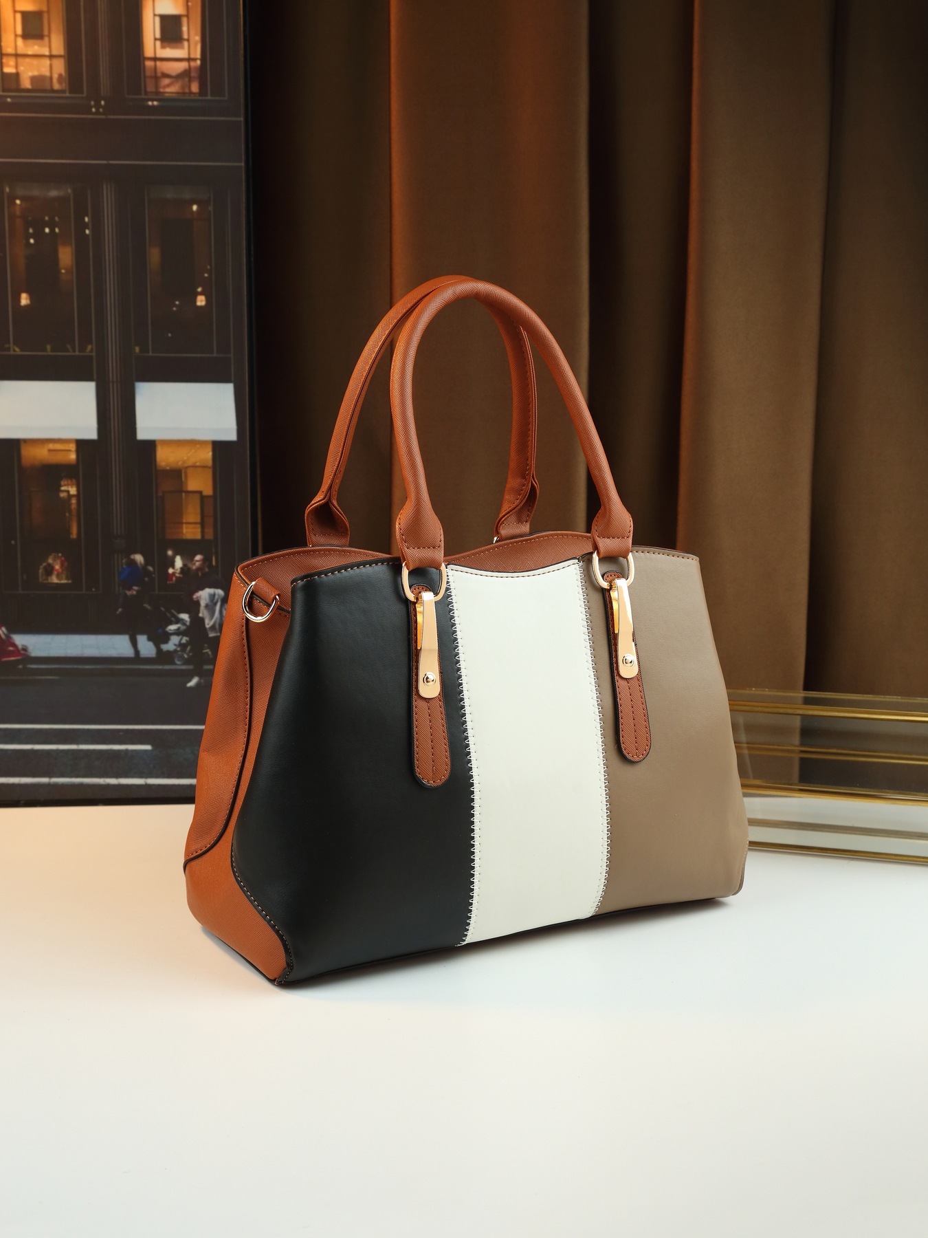 Modische Damen Handtasche Im 4-teile-set Mit Farbblock-design_voghion.com