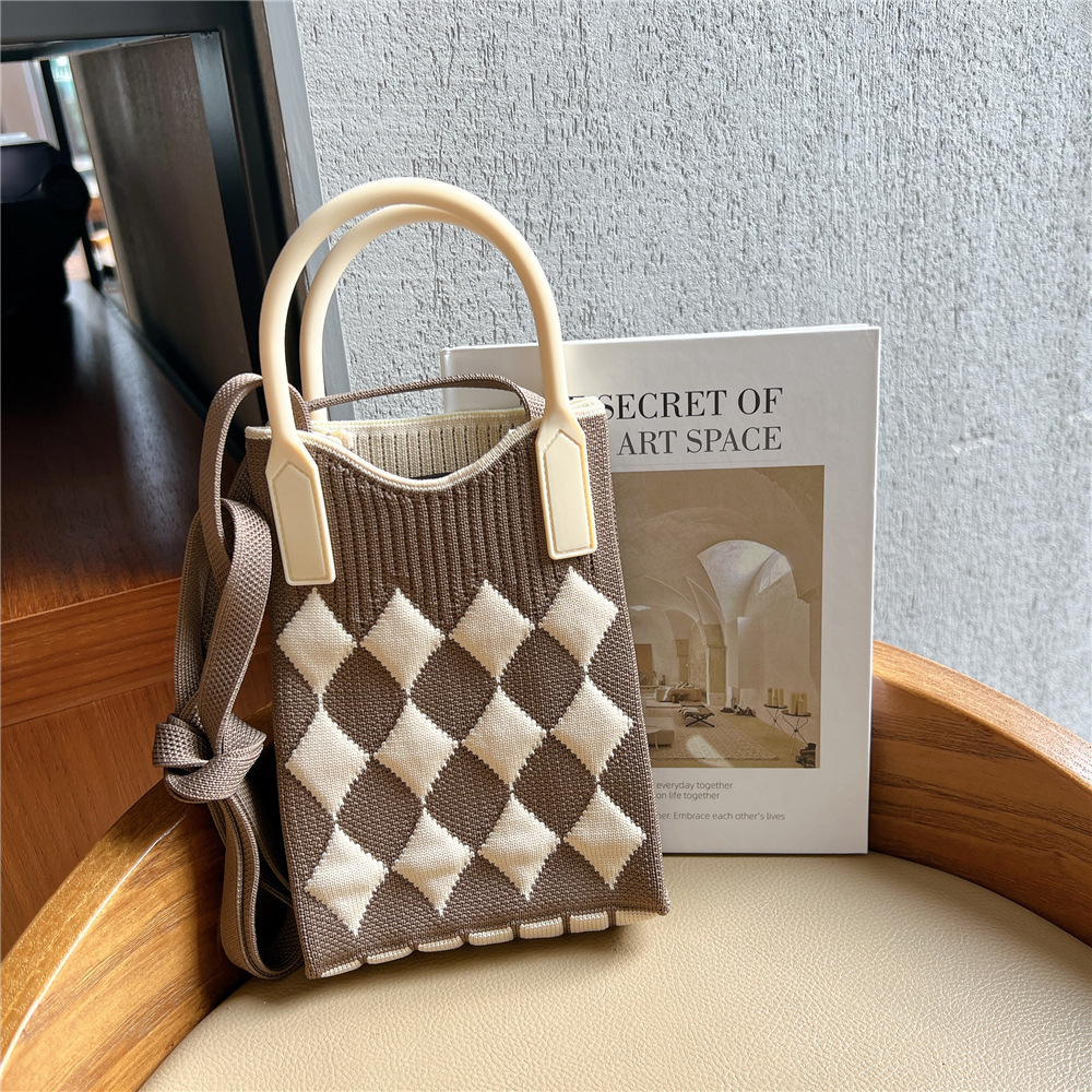 Bolsa de teléfono móvil Plaid bolsa de mensajero de las mujeres Mini pequeño bolso pequeño lindo ligero cuatro estaciones bolso de punto