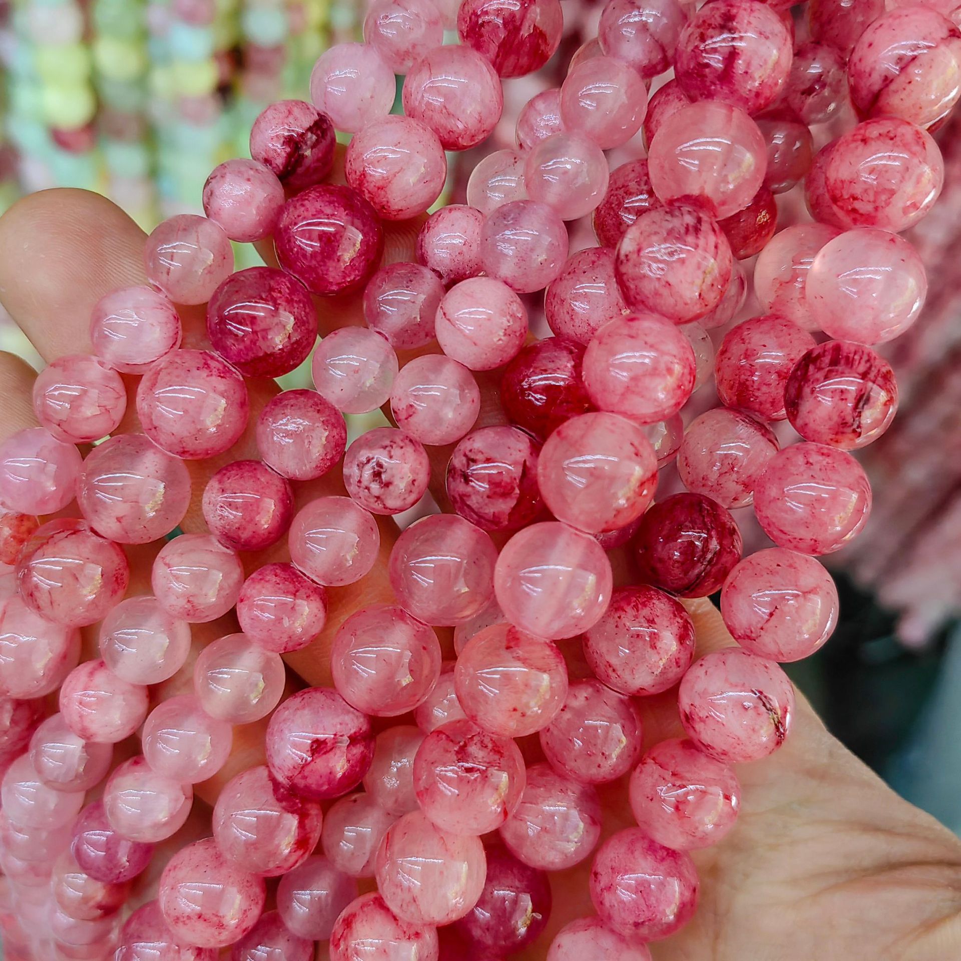 Natural beige Jade flor zafiro multi-color perlas sueltas cuentas redondas semiacabados DIY jade natural cuentas redondas joyería al por mayor