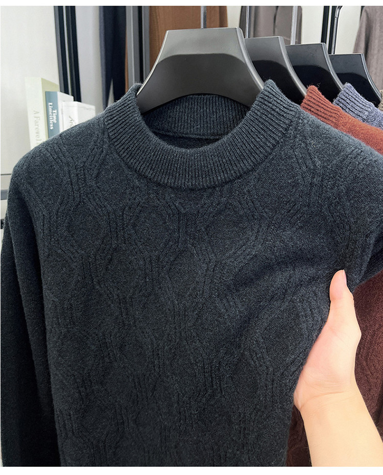 Otoño y invierno nuevo suéter de lana de hombre de cuello medio alto, suéter de estofón universal, calentamiento casual de punto, camisa de base interior