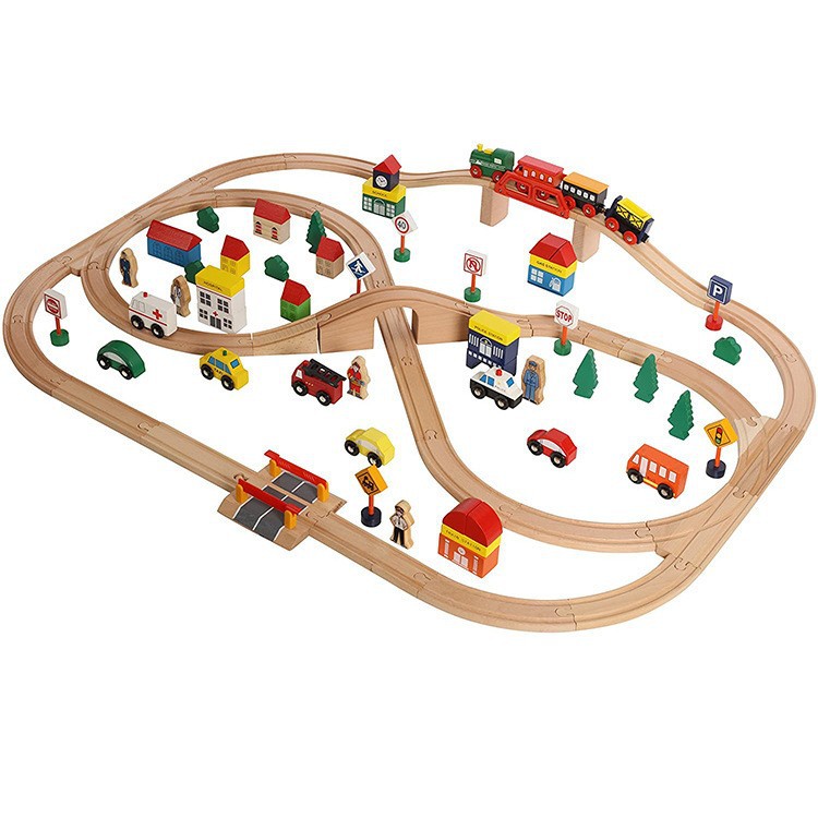Weiweihu Track de tren de madera Track Baby Boy Juego de casas Thomas Train Track Juguetes educativos de madera maciza