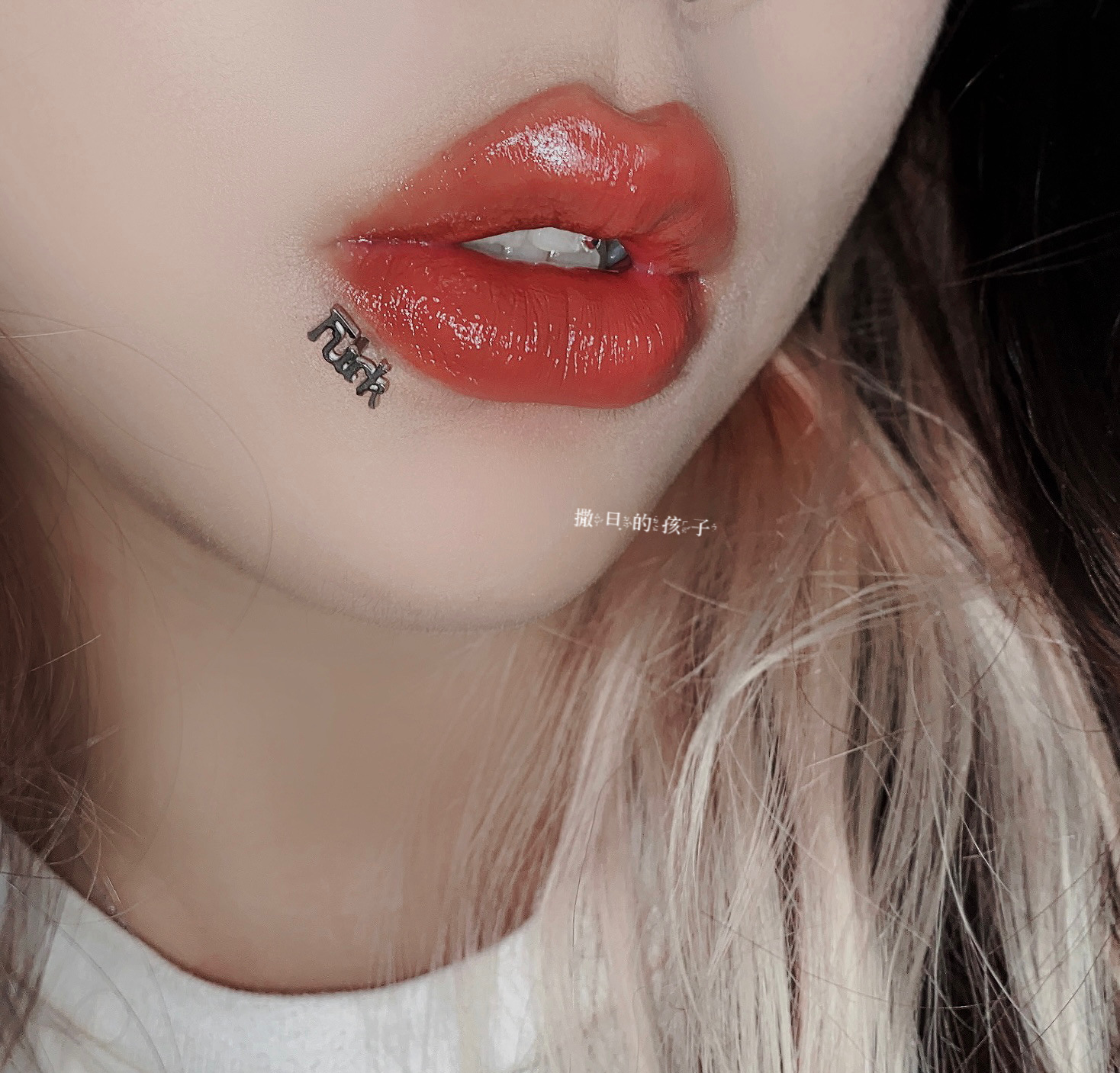 Labret stud lip piercing jewelry styling detail