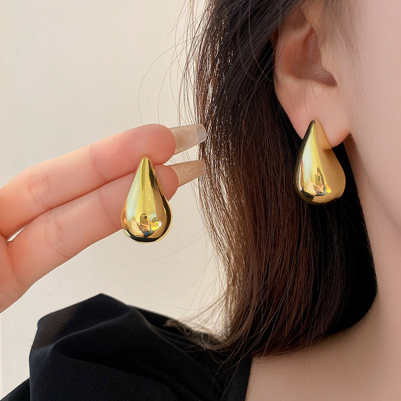 Simple Style Water Droplets Alloy Plating Women's Ear Studs display picture 2