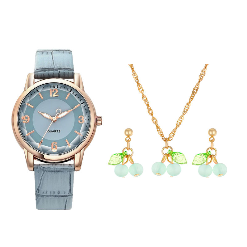 Nuovo orologio da donna al quarzo con quadrante bicolore, cinturino in pelle PU, collana con diamanti, bambù e ciliegia, abito delicato_voghion.com