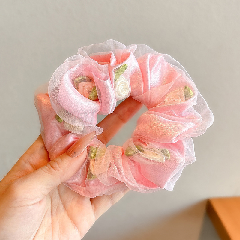 Accesorio para el cabello de estilo francés para mujer, pañuelo cuadrado simple, coletero de gran tamaño con ribete de encaje.