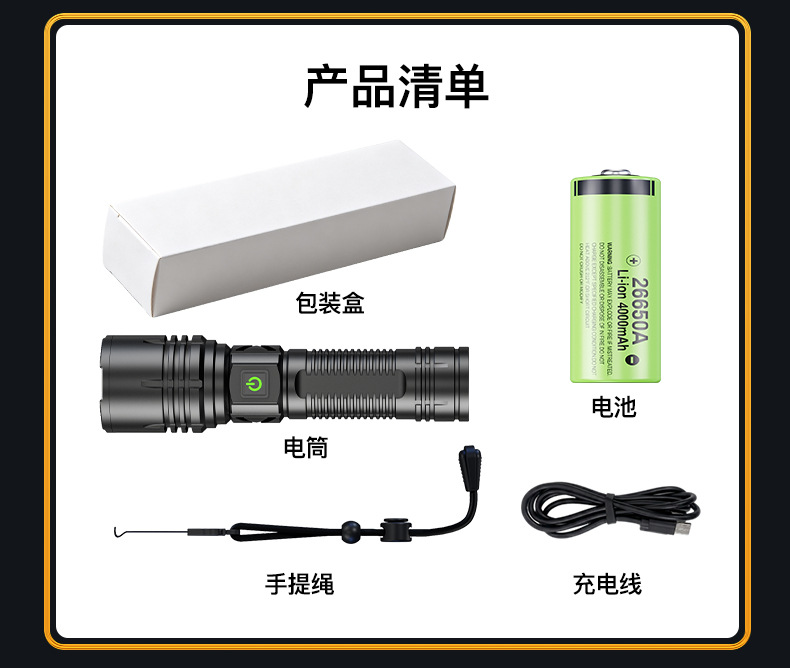Cross-border new product: ultra-bright, long-range, adjustable-focus white laser flashlight for outdoor emergency use, rechargeable, and with a powerful beam