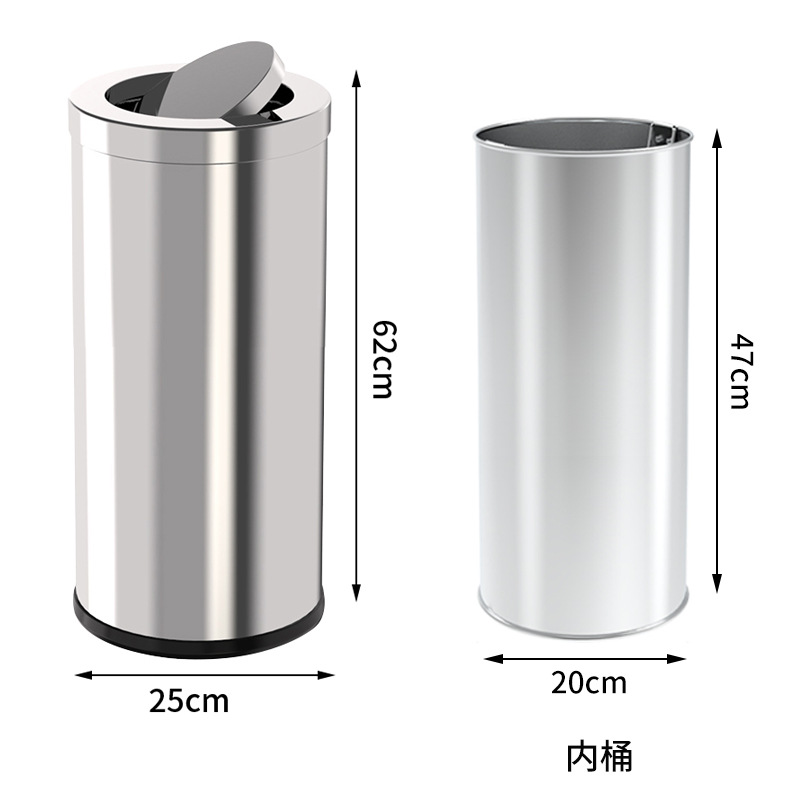Hotel de acero inoxidable cubo de basura redondo con cenicero empresa hotel vertical pasillo elevador cubo de fumadores