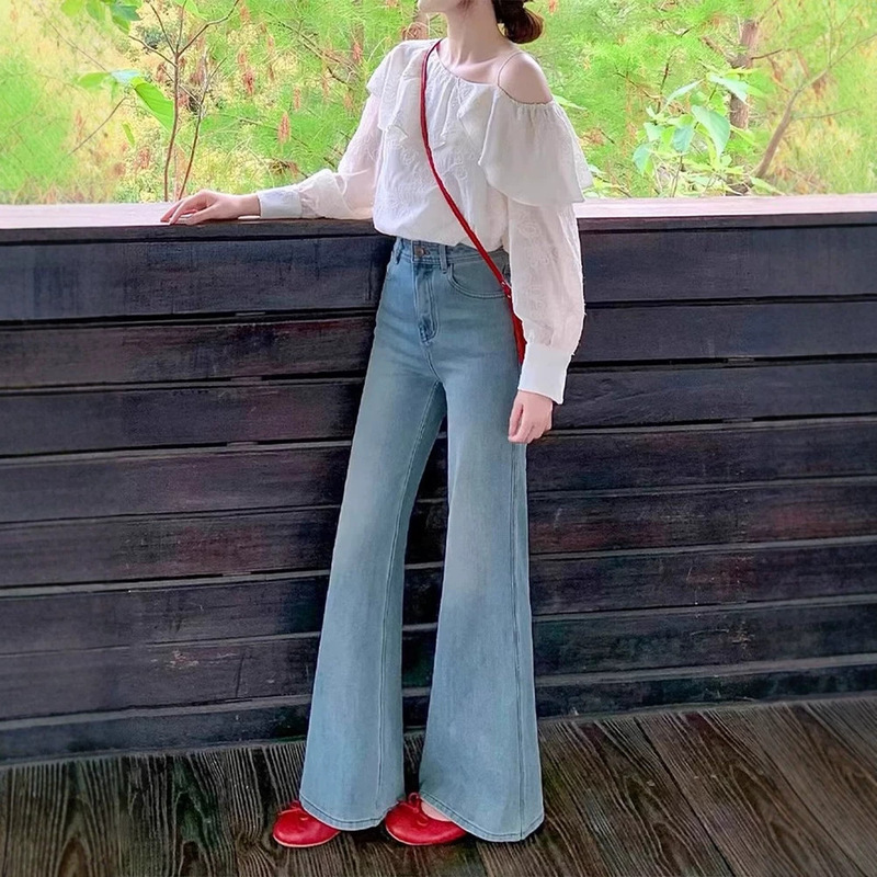 American retro-style flared jeans for women, 2026 spring new collection, slim-fit, floor-length, trendy American retro-style flared jeans for women, 2026 spring new collection, slim-fit, floor-length, trendy
