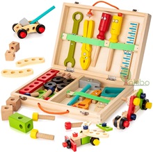 Kids Wooden Toolbox Pretend Play Set Educational Montessori