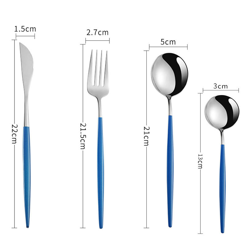 Vajilla de acero inoxidable portugués creativo mango largo cuchillo de filete, tenedor y cuchara comida occidental cuatro piezas principales titanio nórdico RED DE ORO cuchara redonda roja
