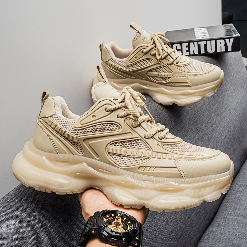 Giày thể thao nam cổ thấp đế bằng, giày chạy bộ giảm chấn đệm khí, giày sneaker dad tăng chiều cao — VZS8099 màu kaki, VZS8099 màu đen