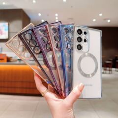 透明電鍍適用三星S24磁吸手機殼精孔S23防摔S22精孔軟殼S21外貿殼