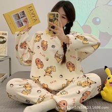 加绒保暖睡衣女套装韩版ins甜美可爱法兰绒家居服少女学生可外穿