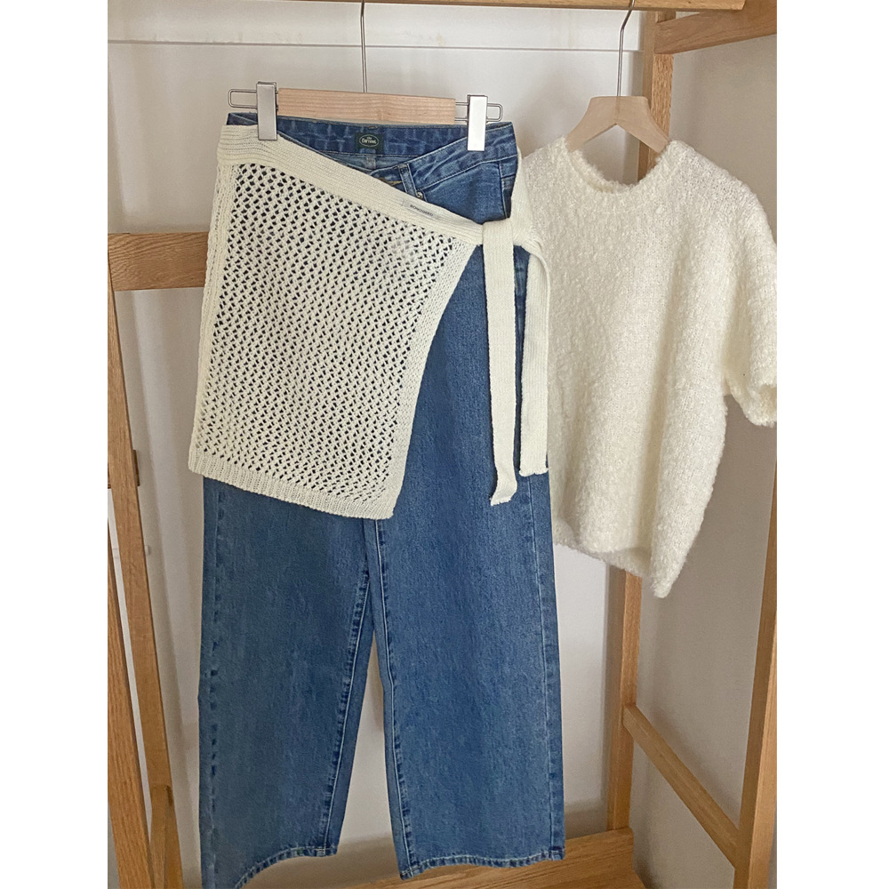 东大门2025秋冬新款显瘦羊毛遮屁帘系带镂空针织半身短裙屁帘叠穿