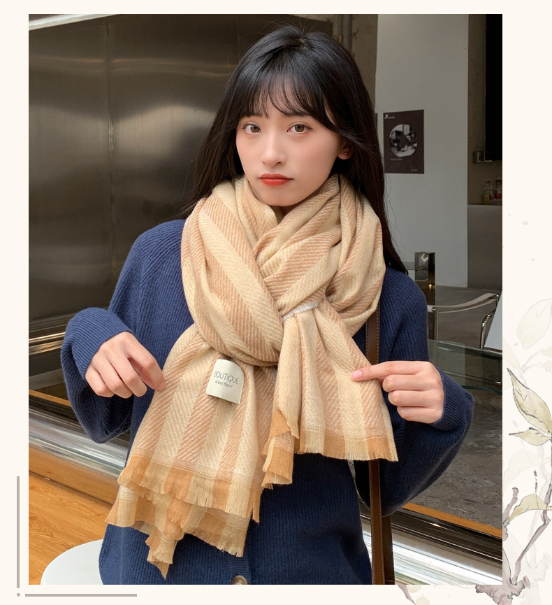 Short Beard Striped Scarf Korean Version Of The Double-sided Fashion Thickening Warm Long Shawl Student Bib display picture 15
