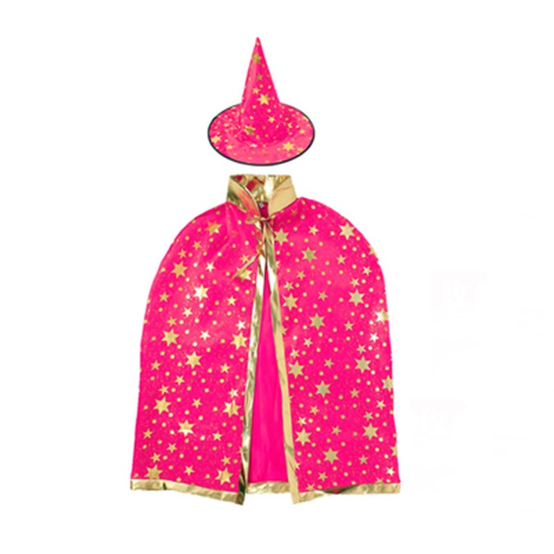 Capa de Halloween Cosplay accesorios para niños espectáculo vestido Sombreros de tela de seda Capa Set de cinco estrellas