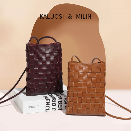 New fashionable woven women's bag simple shoulder bag casual trend mini mobile phone bag quality versatile crossbody bag