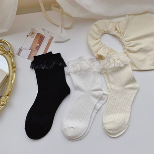Socks Women's Lace Mid-Length Socks Japanese Style Lolita Sweet Princess Style Matching Leather Shoes Vertical Stacked Socks