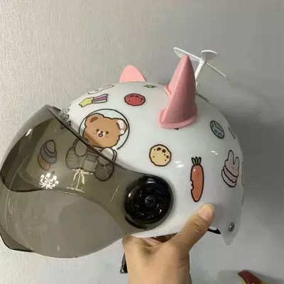 Newly certified helmet for electric scooters, safety helmet for women, suitable for all seasons, summer motorcycle helmet for students, cute bear ear half helmet (Motosiklet kaskı (dəbilqə)) - 3c-enhanced-cat-ears-windmill-stickers-brown-mirror