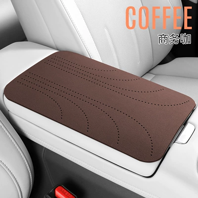 Armrest box pad Nappa leather, breathable and perforated - angel-patterned-suede-armrest-pad-charming-coffee
