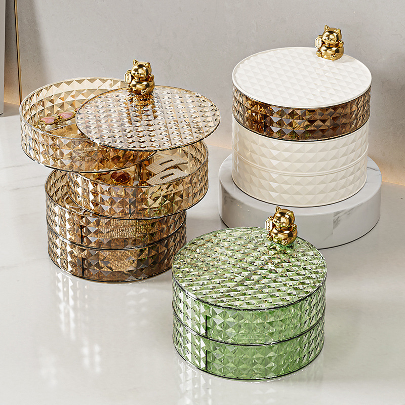 Placa de lujo ligera para el hogar sala de estar joyería caja de lápiz labial caja de almacenamiento cosméticos almacenamiento placas de almacenamiento giratorias