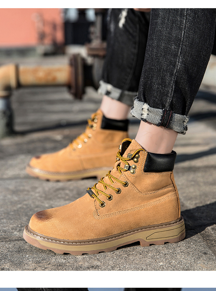 Ψηλές, μεγάλες κίτρινες μπότες, με στρώση κεφαλιού, δέρμα χοίρου, για υπαίθριες δραστηριότητες και ζεστά ανδρικά παπούτσια από κασμίρ_voghion.com