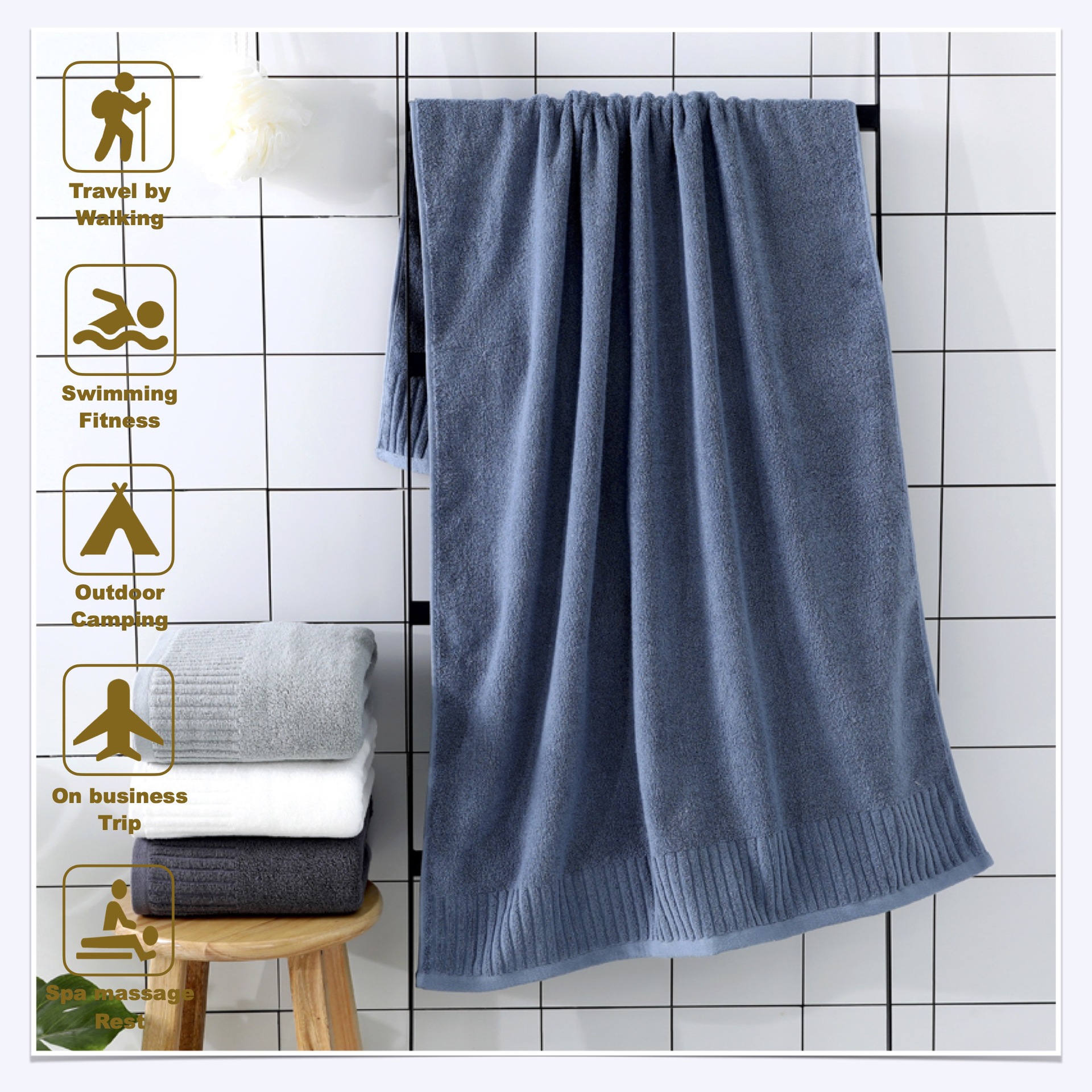 Serviette de bain de luxe en coton absorbante et séchage rapide_voghion.com