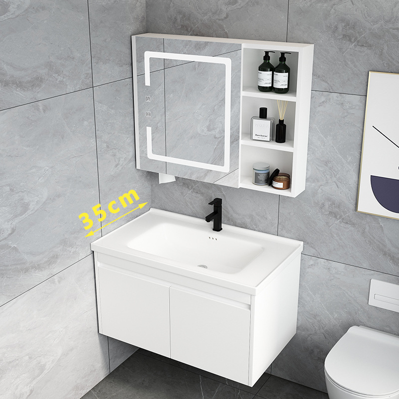 Pequeño apartamento de borde estrecho gabinete de baño de madera maciza combinación de baño mesa de lavado lavabo 35cm tamaño pequeño lavabo