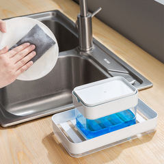 Dish Soap Squeeze Dispenser Kitchen Sink Dishwashing Liquid Squeeze Presser Cleaning Tool with Sponge Drain Squeeze Soap Dispenser