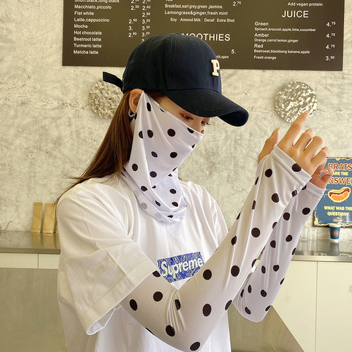 Summer Sunscreen Cashew Flower Ice Silk Breathable Ice Sleeve Veil Two-piece Set Covering Full Face Neck Protector Women's Mask Ear-hanging Women