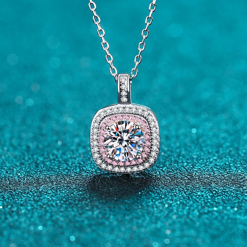 D Color Clavicle Chain XDY925 Silver Square Micro Pave Bezel Necklace Moissanite Women's Choker Direct From Merchant One Piece Dropshipping_voghion.com