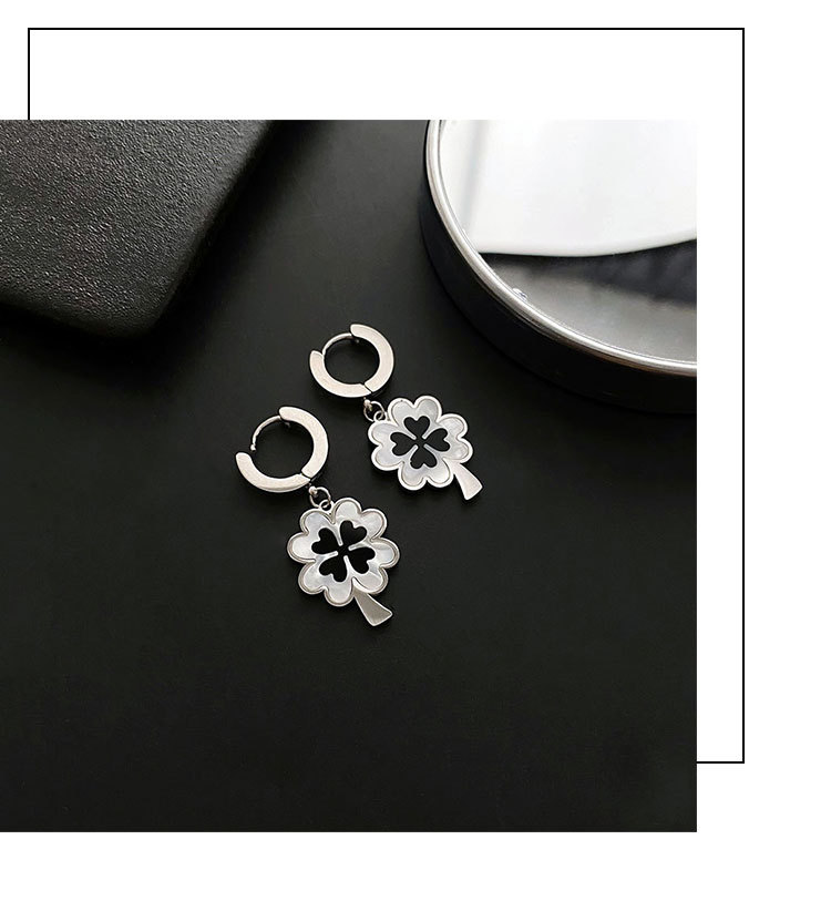 Fashion Four Leaf Clover Titanium Steel Plating Inlay Shell Drop Earrings 1 Pair display picture 5