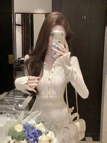 Autumn beige knitted dress