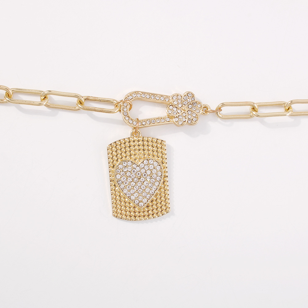 Mode Diamant Herz Quadratische Anhänger Halskette display picture 10