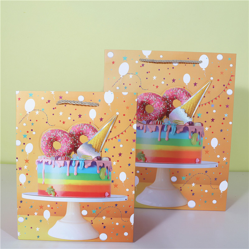 貼片3D白卡生日手提紙袋子立體感包裝紙袋節日慶生蛋糕店禮物袋