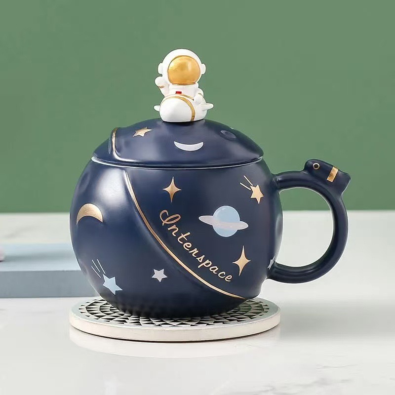 Ceramic Planet Mug With Lid Creative Coffee Cup For Couples Gift_voghion.com